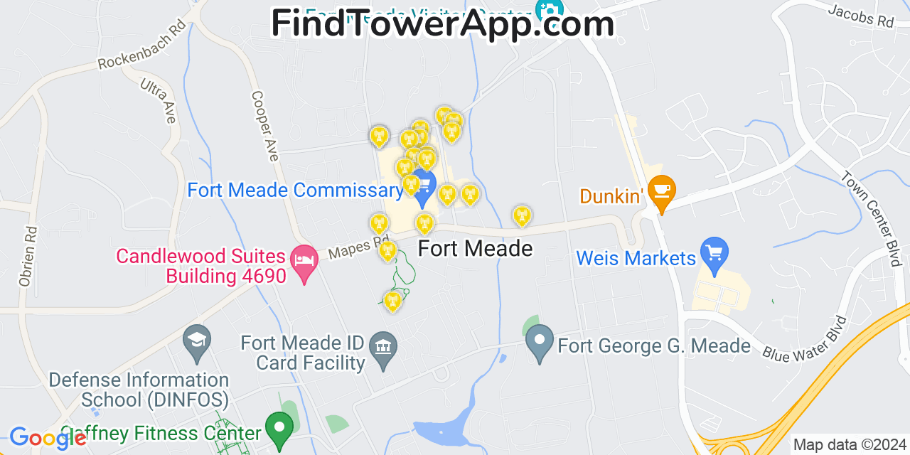 AT&T 4G/5G cell tower coverage map Fort Meade, Maryland