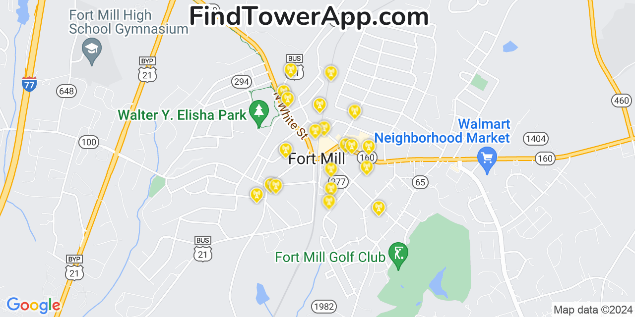 AT&T 4G/5G cell tower coverage map Fort Mill, South Carolina