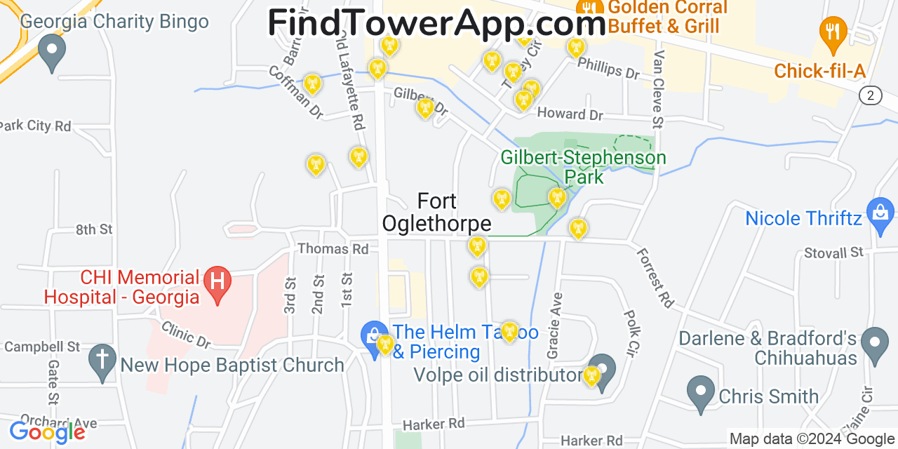 AT&T 4G/5G cell tower coverage map Fort Oglethorpe, Georgia