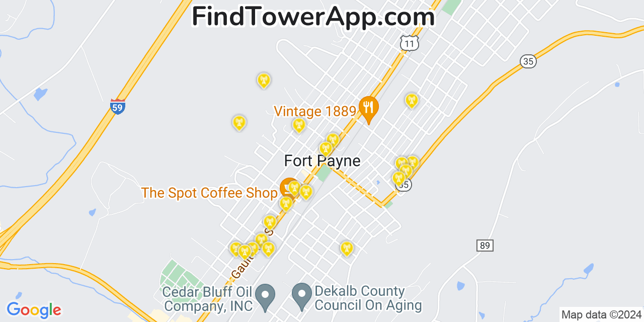 AT&T 4G/5G cell tower coverage map Fort Payne, Alabama