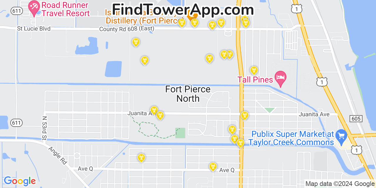 AT&T 4G/5G cell tower coverage map Fort Pierce North, Florida