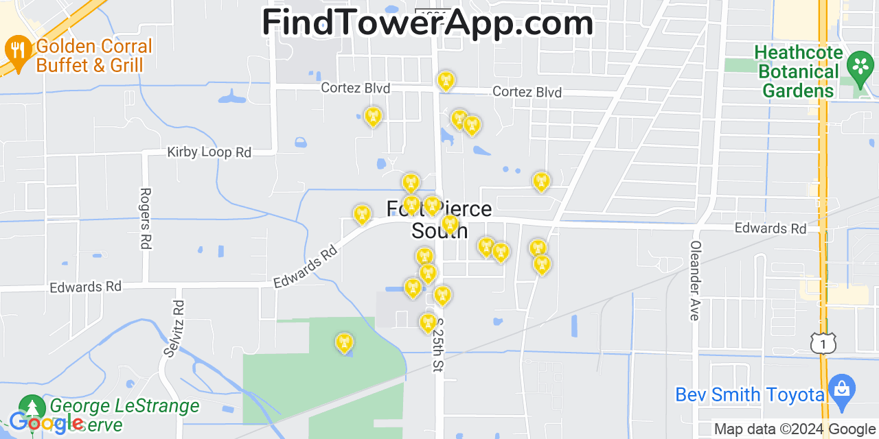 AT&T 4G/5G cell tower coverage map Fort Pierce South, Florida