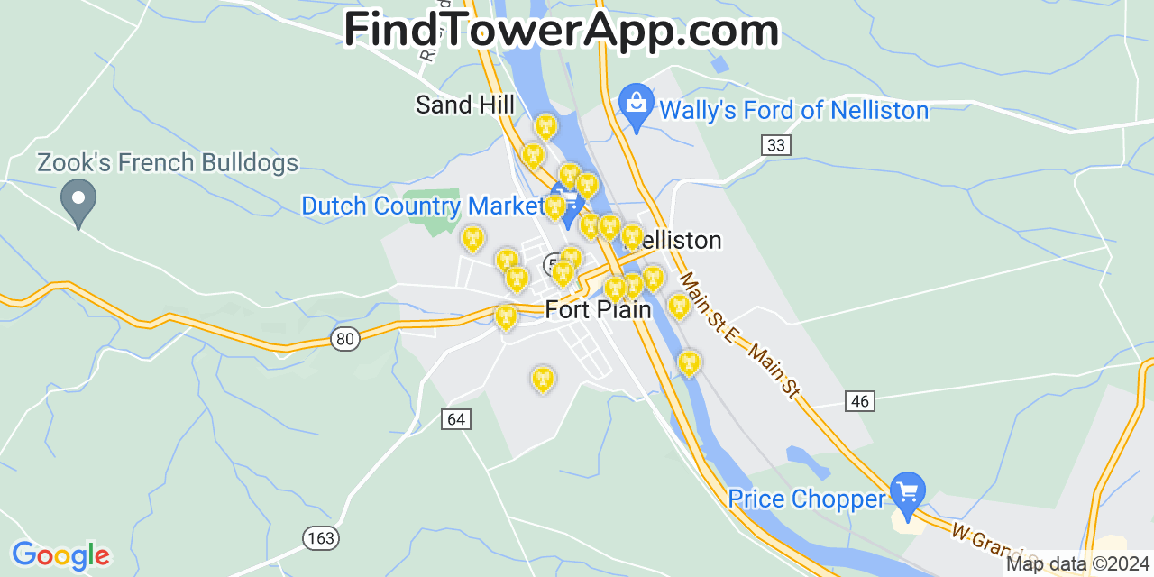 AT&T 4G/5G cell tower coverage map Fort Plain, New York