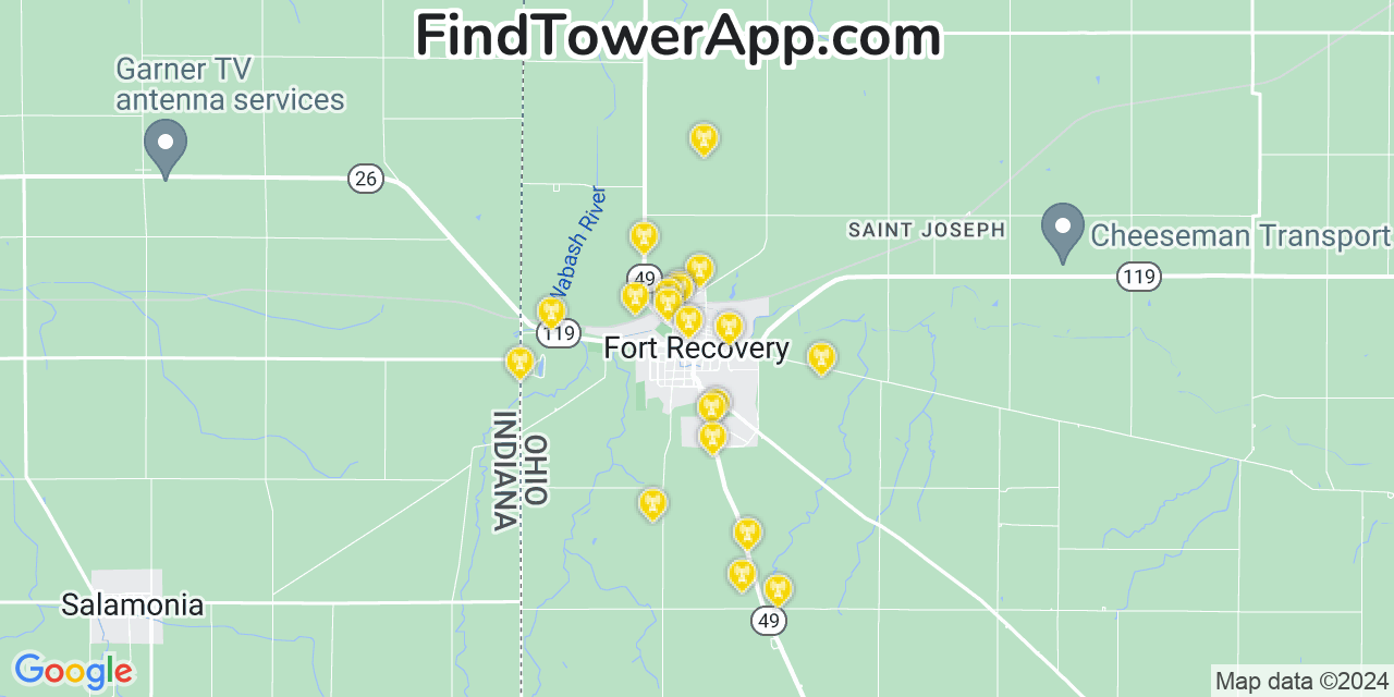 AT&T 4G/5G cell tower coverage map Fort Recovery, Ohio