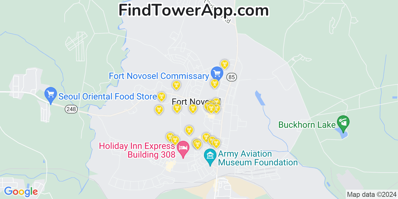 AT&T 4G/5G cell tower coverage map Fort Rucker, Alabama