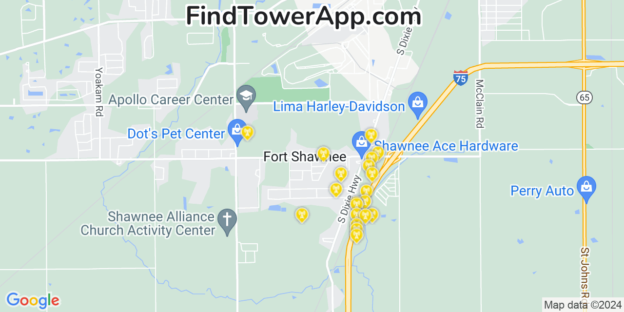 AT&T 4G/5G cell tower coverage map Fort Shawnee, Ohio