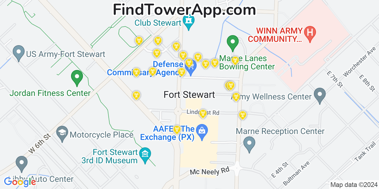 AT&T 4G/5G cell tower coverage map Fort Stewart, Georgia