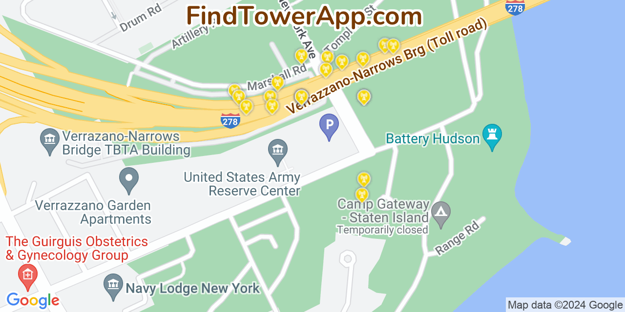 AT&T 4G/5G cell tower coverage map Fort Wadsworth, New York