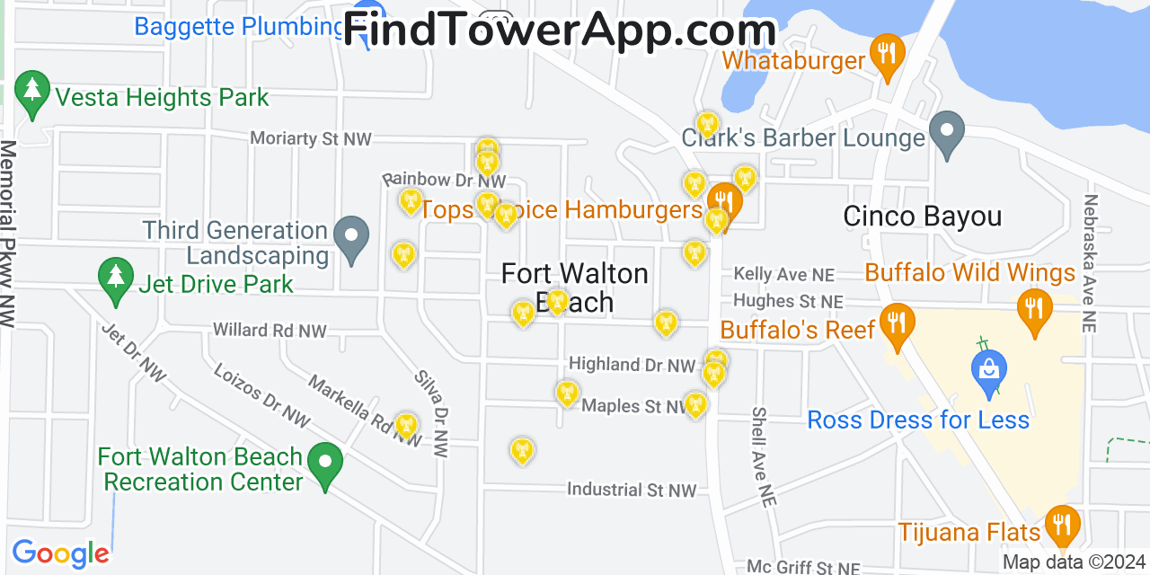 Verizon 4G/5G cell tower coverage map Fort Walton Beach, Florida