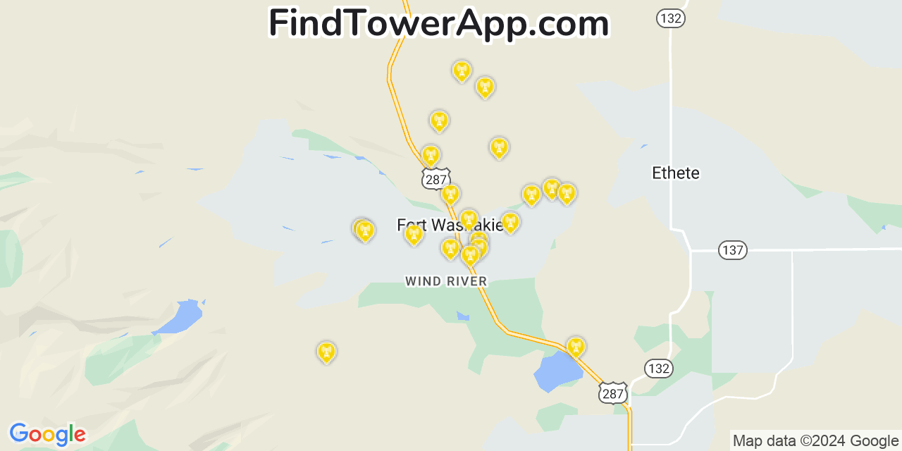 AT&T 4G/5G cell tower coverage map Fort Washakie, Wyoming
