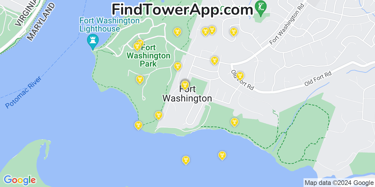 AT&T 4G/5G cell tower coverage map Fort Washington, Maryland