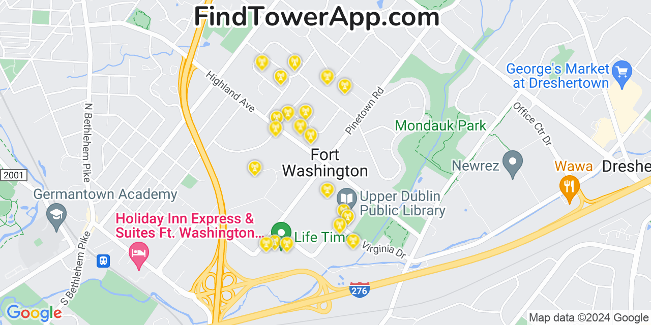AT&T 4G/5G cell tower coverage map Fort Washington, Pennsylvania