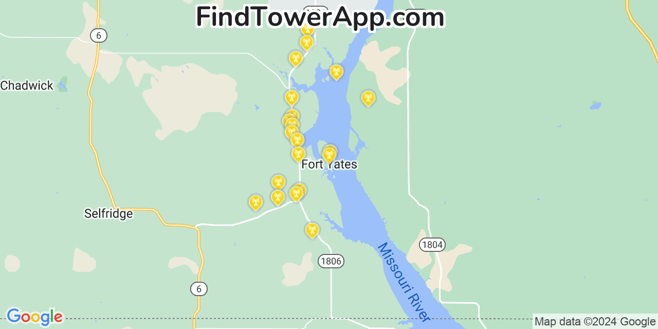 AT&T 4G/5G cell tower coverage map Fort Yates, North Dakota