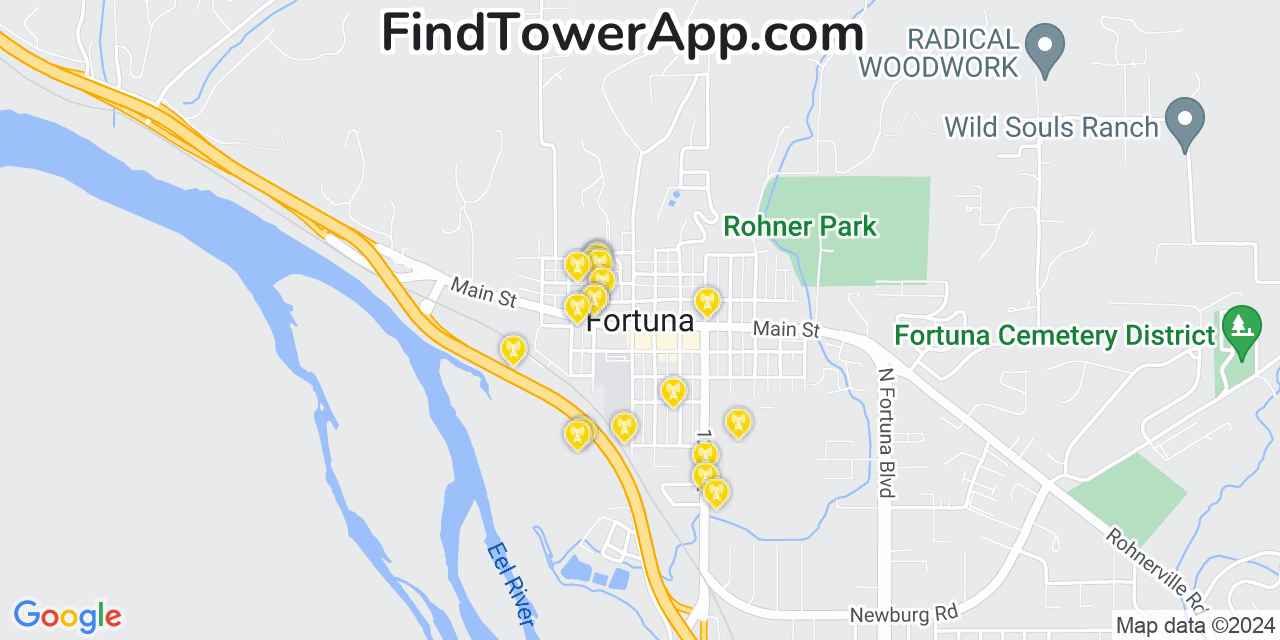 T-Mobile 4G/5G cell tower coverage map Fortuna, California