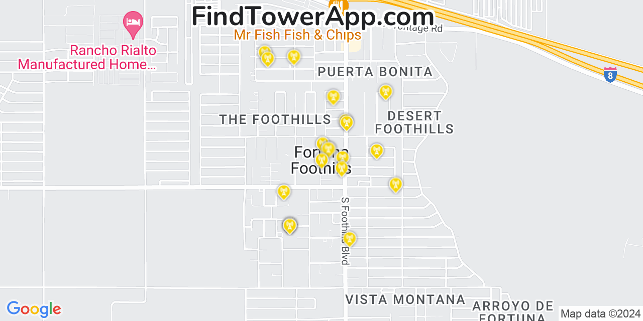 AT&T 4G/5G cell tower coverage map Fortuna Foothills, Arizona