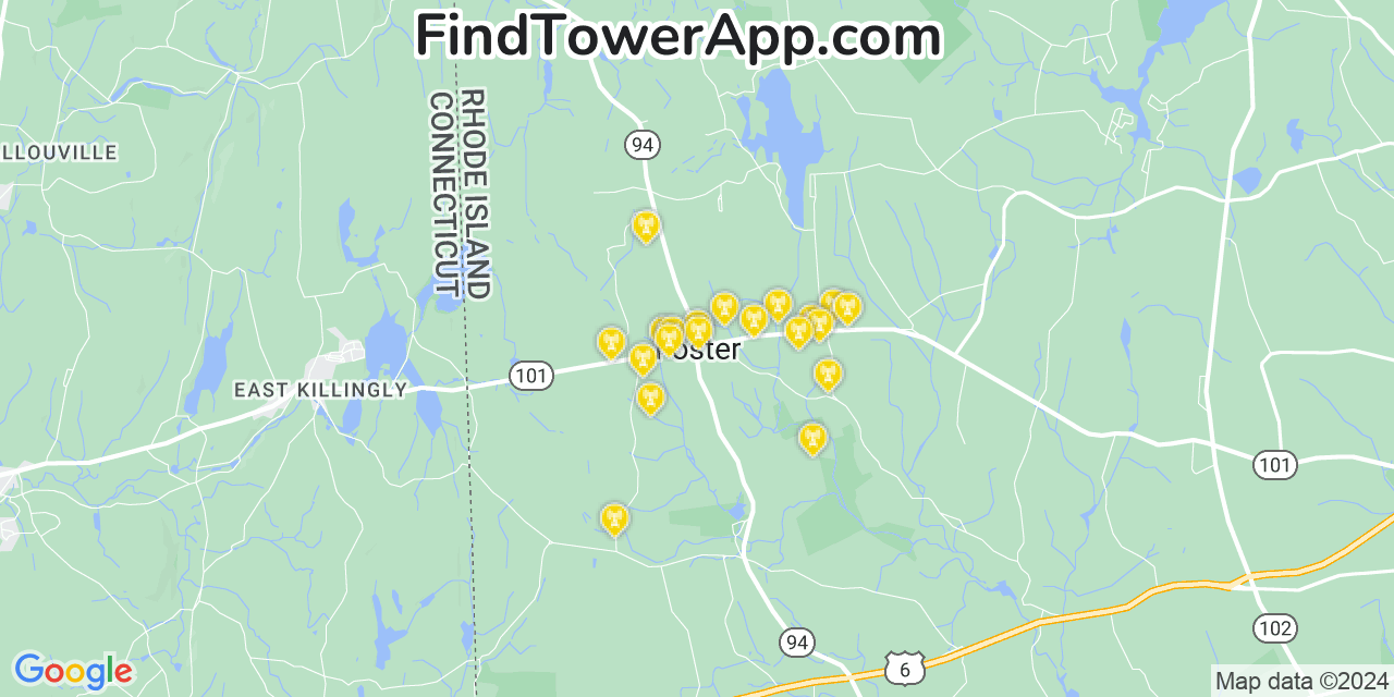 AT&T 4G/5G cell tower coverage map Foster, Rhode Island