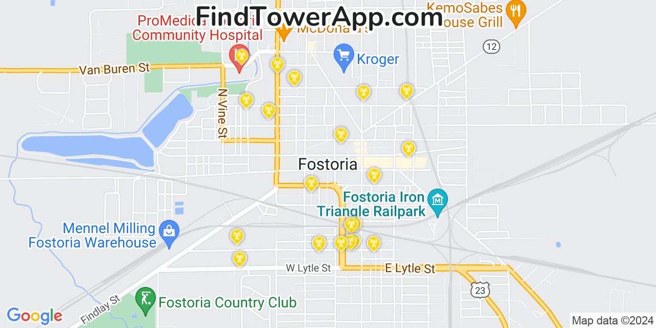 AT&T 4G/5G cell tower coverage map Fostoria, Ohio