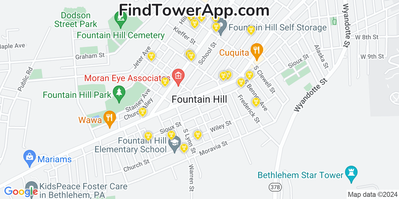 AT&T 4G/5G cell tower coverage map Fountain Hill, Pennsylvania