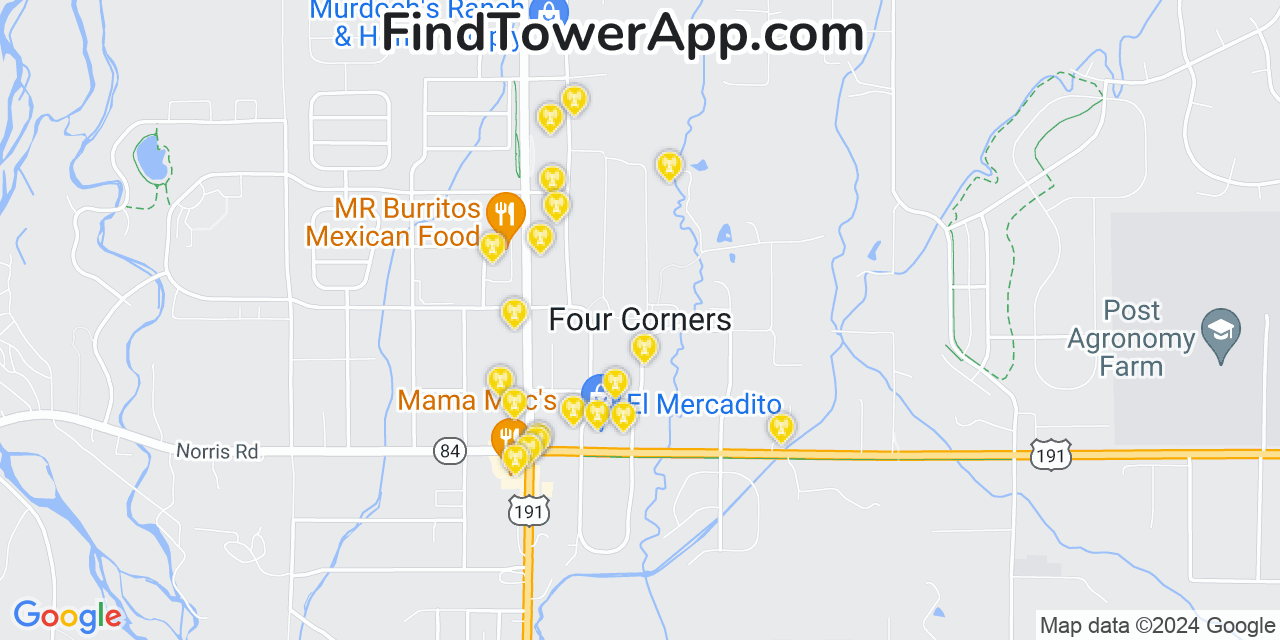 AT&T 4G/5G cell tower coverage map Four Corners, Montana