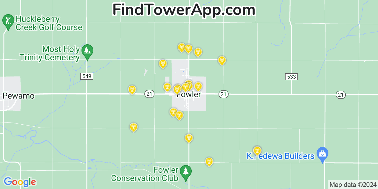 AT&T 4G/5G cell tower coverage map Fowler, Michigan