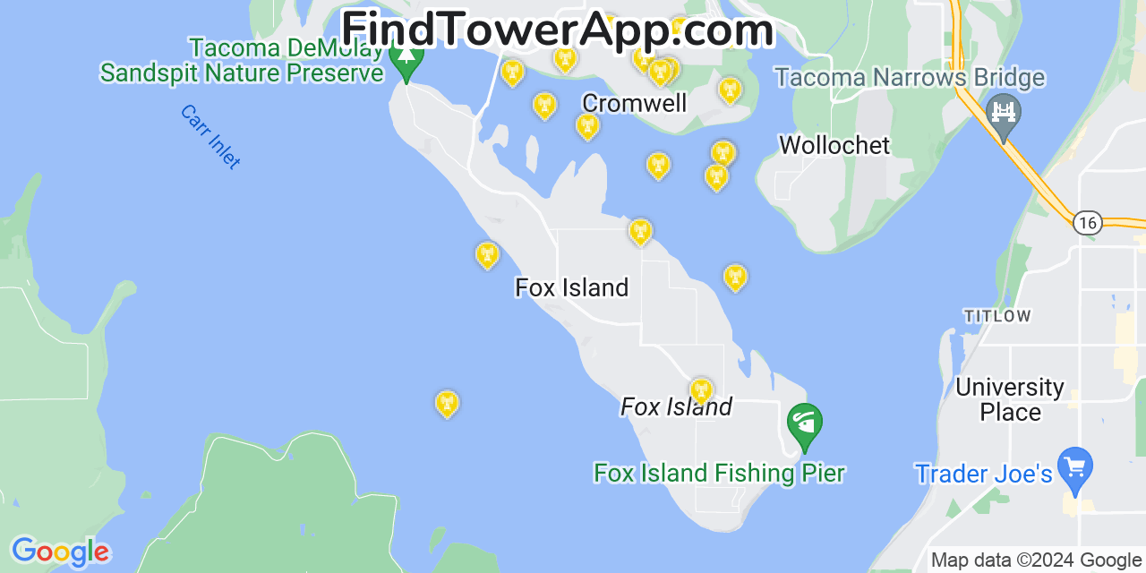 Verizon 4G/5G cell tower coverage map Fox Island, Washington