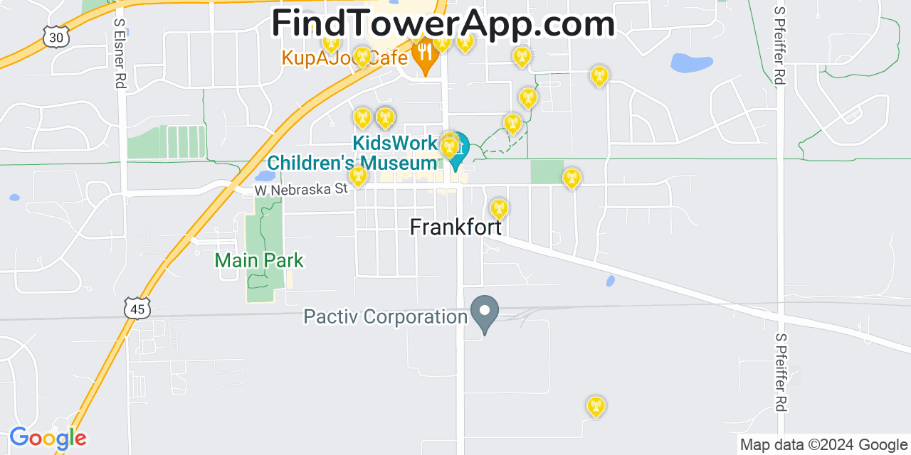 AT&T 4G/5G cell tower coverage map Frankfort, Illinois