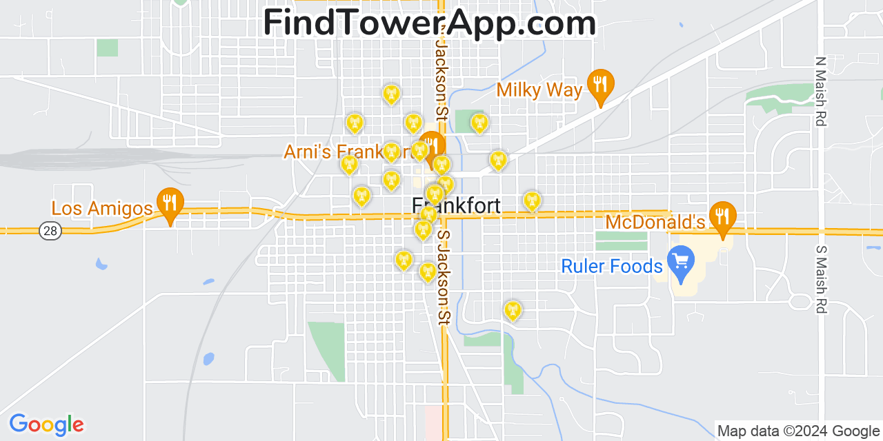 AT&T 4G/5G cell tower coverage map Frankfort, Indiana