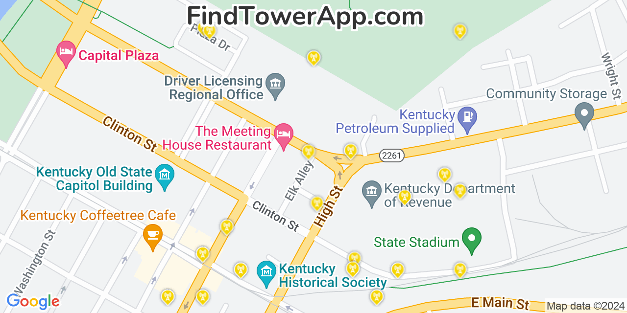 AT&T 4G/5G cell tower coverage map Frankfort, Kentucky