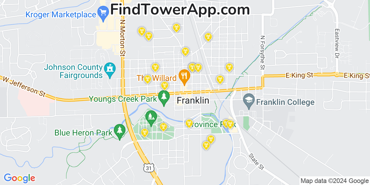 Verizon 4G/5G cell tower coverage map Franklin, Indiana