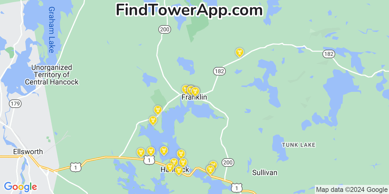 AT&T 4G/5G cell tower coverage map Franklin, Maine