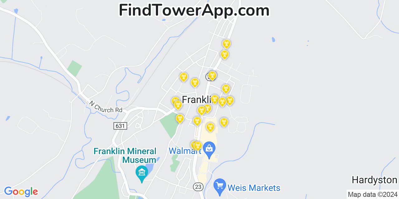 AT&T 4G/5G cell tower coverage map Franklin, New Jersey