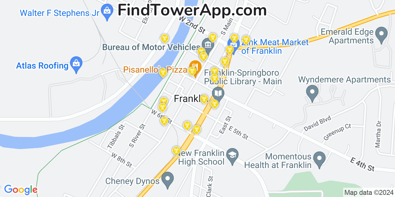 AT&T 4G/5G cell tower coverage map Franklin, Ohio