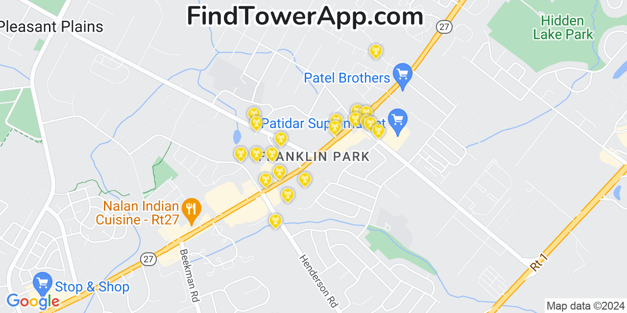 AT&T 4G/5G cell tower coverage map Franklin Park, New Jersey