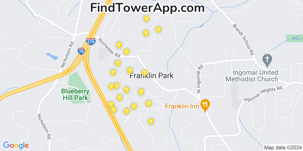 AT&T 4G/5G cell tower coverage map Franklin Park, Pennsylvania
