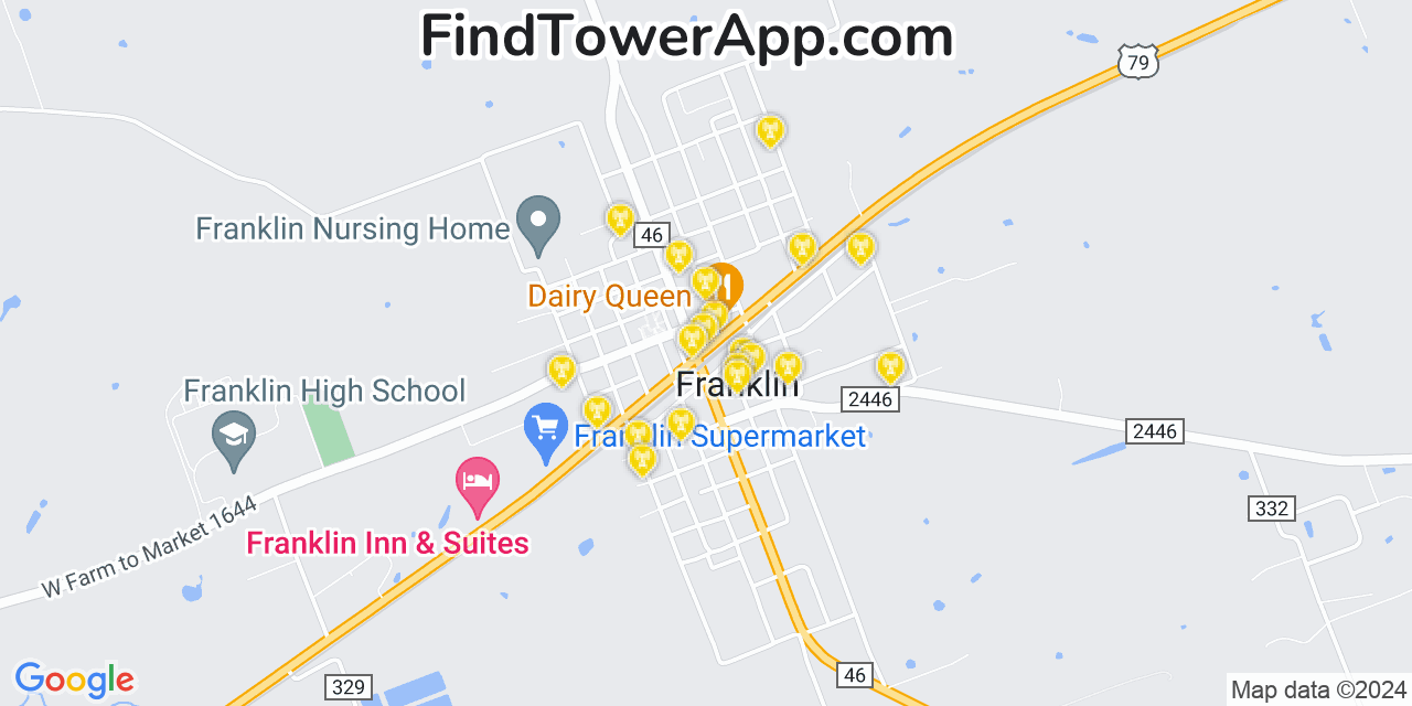 AT&T 4G/5G cell tower coverage map Franklin, Texas