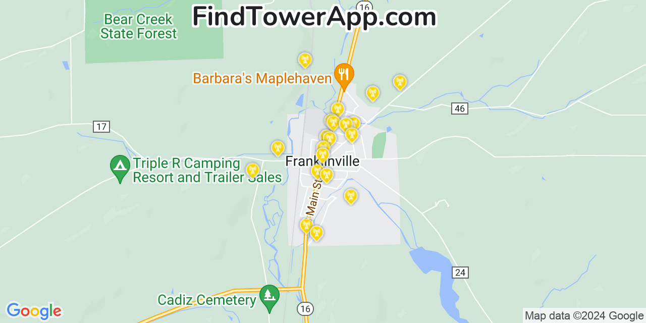 AT&T 4G/5G cell tower coverage map Franklinville, New York