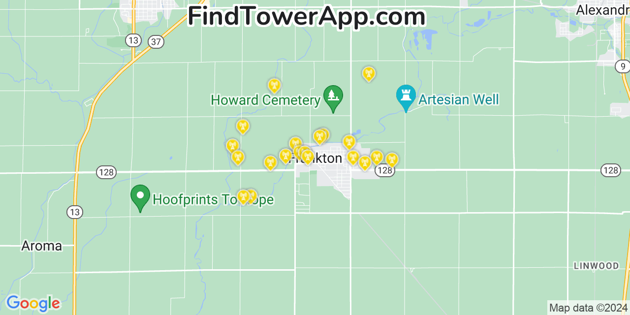 AT&T 4G/5G cell tower coverage map Frankton, Indiana