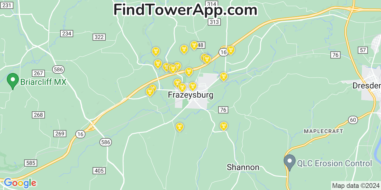 AT&T 4G/5G cell tower coverage map Frazeysburg, Ohio