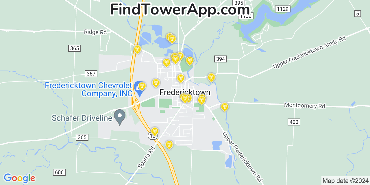 AT&T 4G/5G cell tower coverage map Fredericktown, Ohio