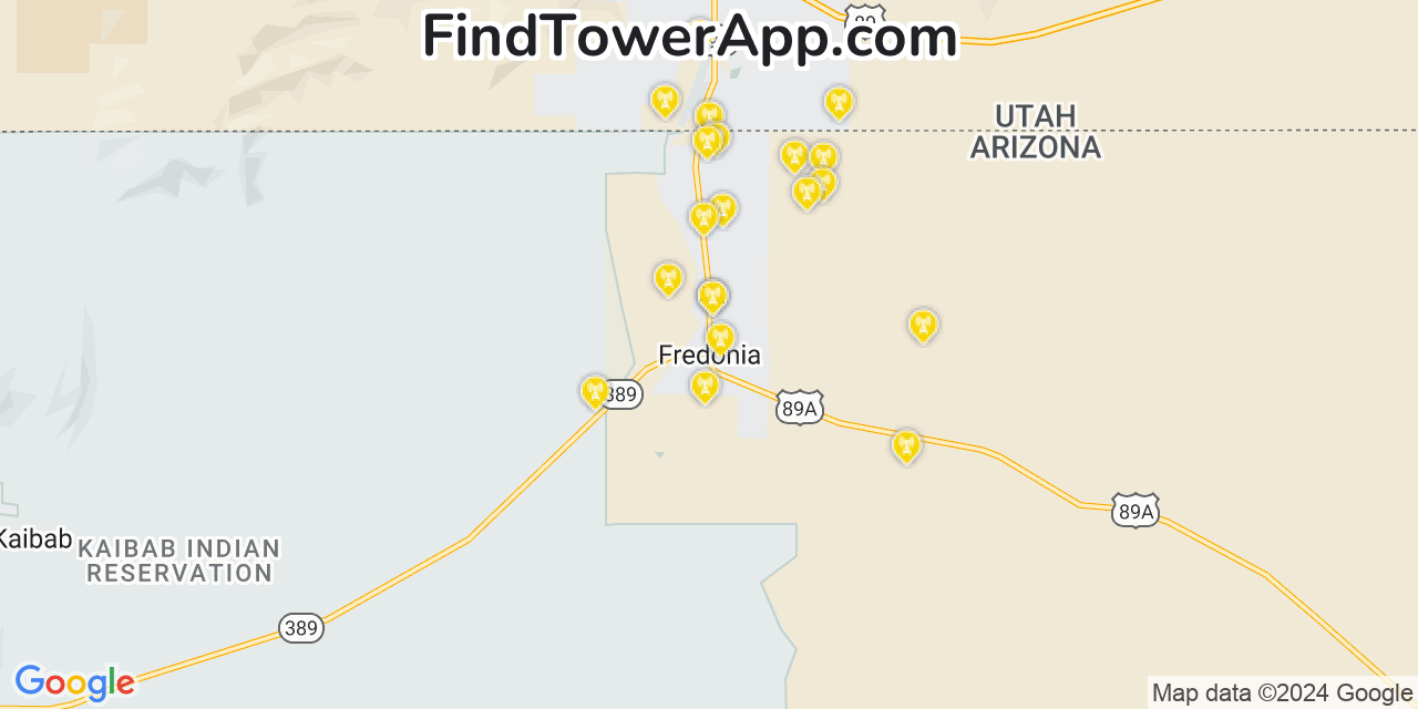AT&T 4G/5G cell tower coverage map Fredonia, Arizona