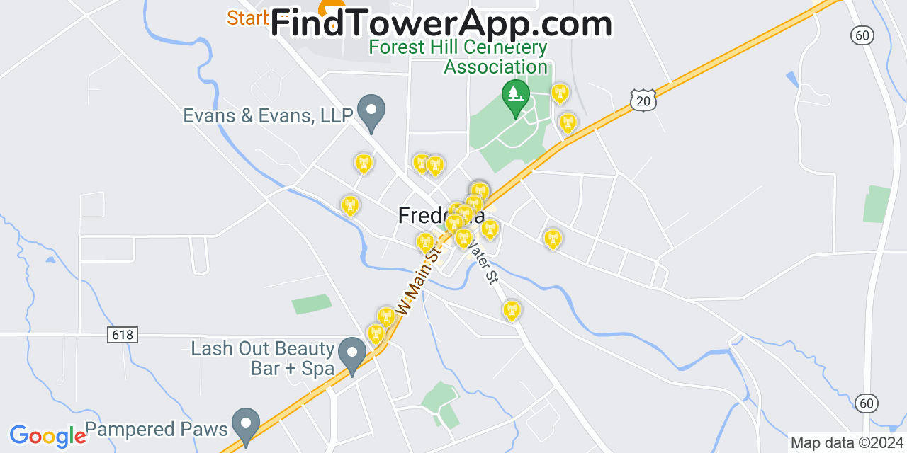 AT&T 4G/5G cell tower coverage map Fredonia, New York