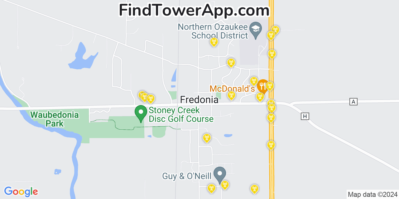 AT&T 4G/5G cell tower coverage map Fredonia, Wisconsin