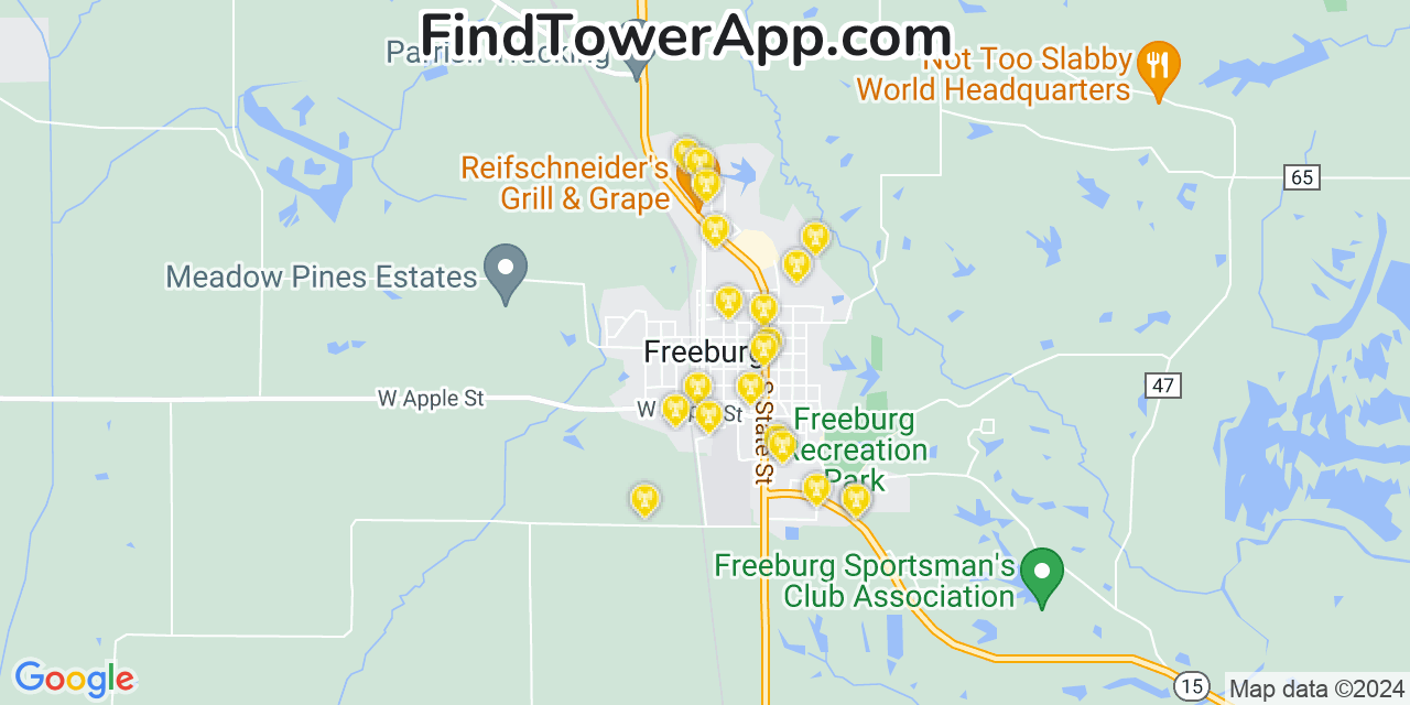 Verizon 4G/5G cell tower coverage map Freeburg, Illinois