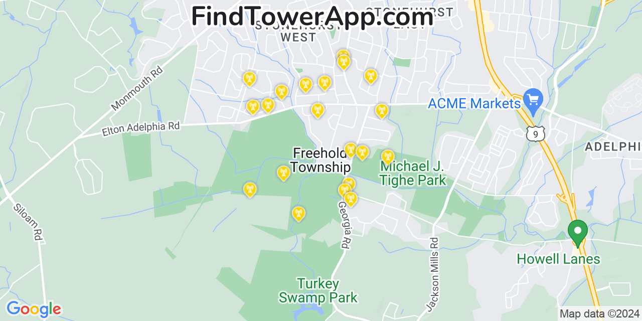 AT&T 4G/5G cell tower coverage map Freehold, New Jersey