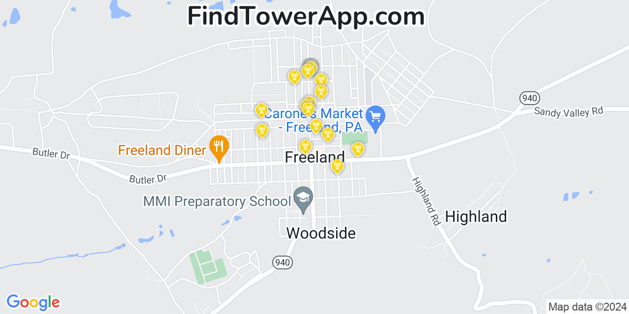 T-Mobile 4G/5G cell tower coverage map Freeland, Pennsylvania