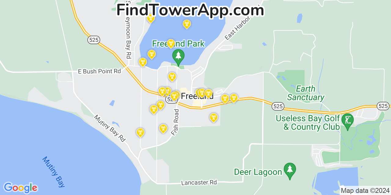 AT&T 4G/5G cell tower coverage map Freeland, Washington