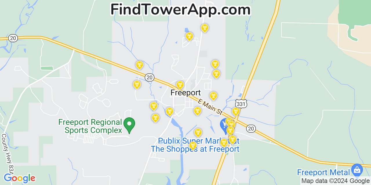 AT&T 4G/5G cell tower coverage map Freeport, Florida