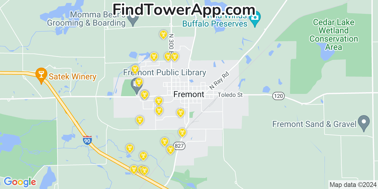 AT&T 4G/5G cell tower coverage map Fremont, Indiana
