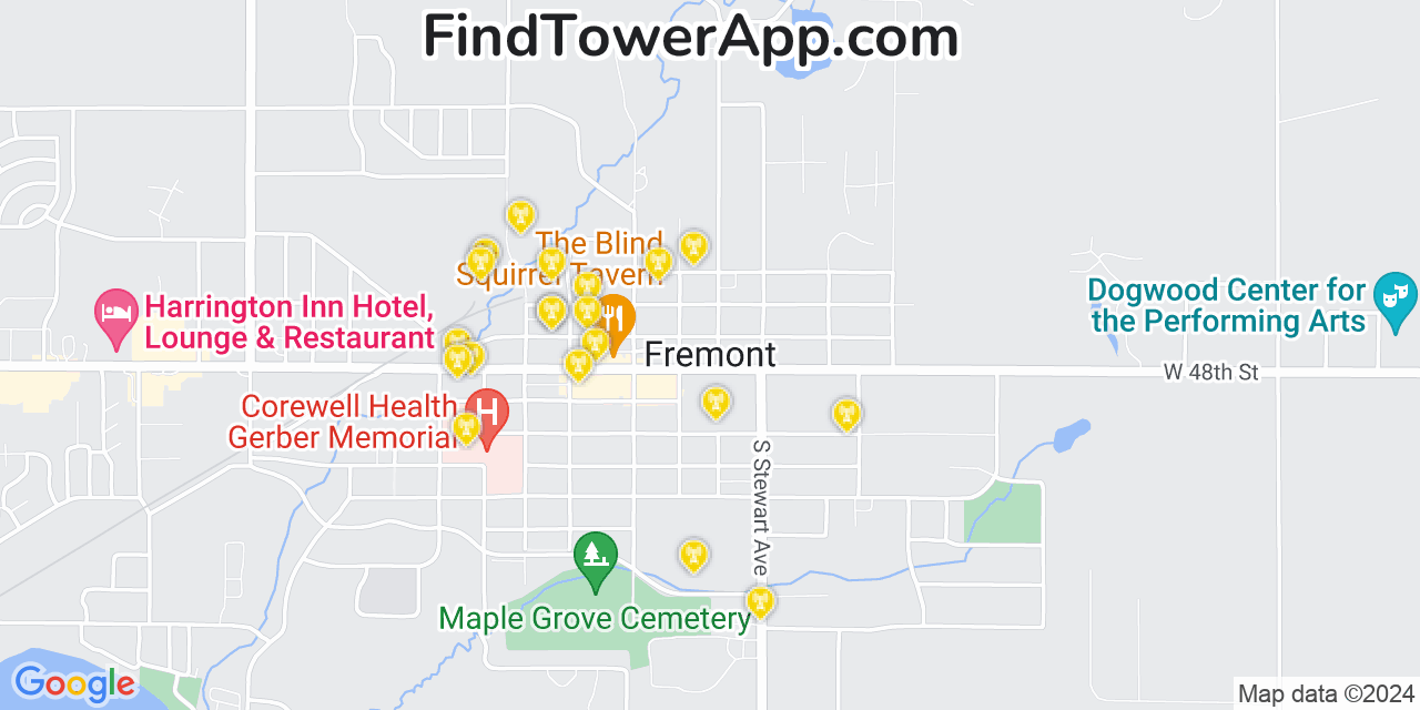 AT&T 4G/5G cell tower coverage map Fremont, Michigan