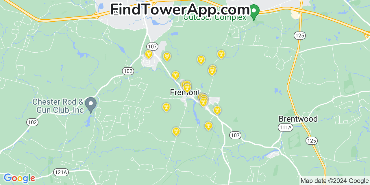 AT&T 4G/5G cell tower coverage map Fremont, New Hampshire